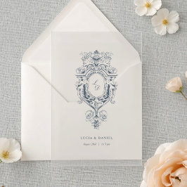 Baroque Ornament Crest Calligraphy Wedding Acryl Uitnodigingen