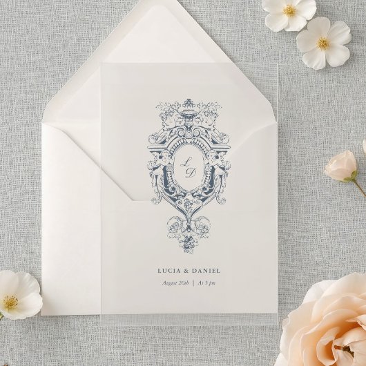 Baroque Ornament Crest Calligraphy Wedding  Acryl Uitnodigingen
