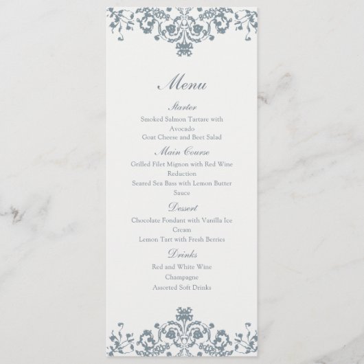 Baroque Ornament Elegant Wedding Menu (Voorkant)