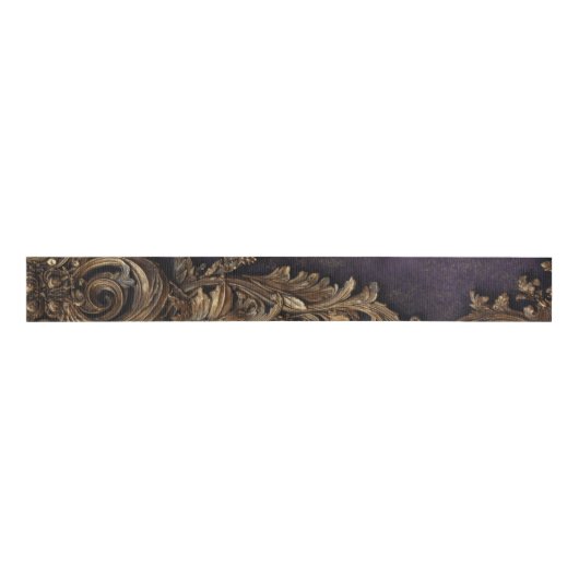 Baroque Ornate Gold and Midnight Purple Ribbon Grosgrain Lint (Voorkant)
