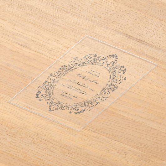 Baroque Oval Frame Wedding Acrylic Invitation Acryl Uitnodigingen (Laagn)