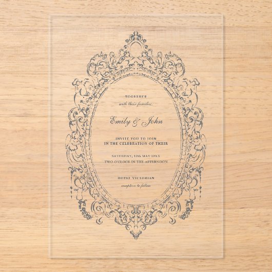 Baroque Oval Frame Wedding Acrylic Invitation Acryl Uitnodigingen (Voorkant)