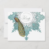 Baroque Peacock RSVP-reactiekaart - Blauw groen RSVP Kaartje (Achterkant)