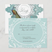 Baroque Peacock RSVP-reactiekaart - Blauw groen RSVP Kaartje (Voorkant / Achterkant)
