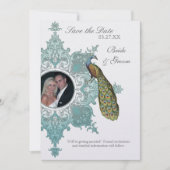 Baroque Peacock sparen de Datum Uitnodiging - Aqua (Voorkant)