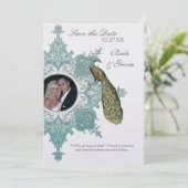 Baroque Peacock sparen de Datum Uitnodiging - Aqua (Staand voorkant)