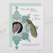 Baroque Peacock sparen de Datum Uitnodiging - Blau (Voorkant / Achterkant)