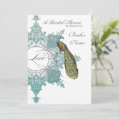 Baroque Peacock Vrijgezellenfeest Invite - Aqua Bl Kaart (Staand voorkant)