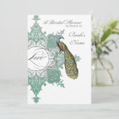 Baroque Peacock Vrijgezellenfeest Invite - Blue Gr Kaart (Staand voorkant)