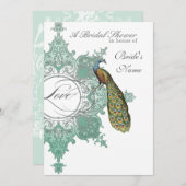 Baroque Peacock Vrijgezellenfeest Invite - Blue Gr Kaart (Voorkant / Achterkant)