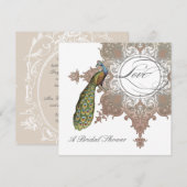 Baroque Peacock Vrijgezellenfeest Invite - Mocha T Kaart (Voorkant / Achterkant)
