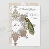 Baroque Peacock Vrijgezellenfeest Invite - Mocha T Kaart (Voorkant / Achterkant)