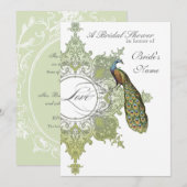 Baroque Peacock Vrijgezellenfeest Invite - Olijven Kaart (Voorkant / Achterkant)