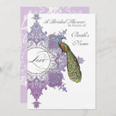 Baroque Peacock Vrijgezellenfeest Invite - Paars Kaart (Voorkant / Achterkant)