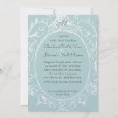 Baroque Peacock Wedding Invitation - Aqua Blue Kaart (Achterkant)