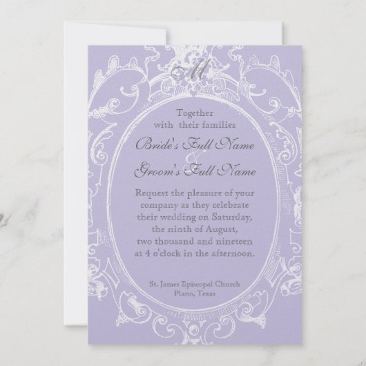 Baroque Peacock Wedding Invitation - Lavender Kaart (Achterkant)