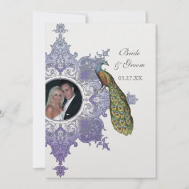 Baroque Peacock Wedding Invitation - Lavender Kaart