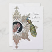 Baroque Peacock Wedding Invitation - Mocha Tan Kaart (Voorkant)