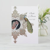 Baroque Peacock Wedding Invitation - Mocha Tan Kaart (Staand voorkant)