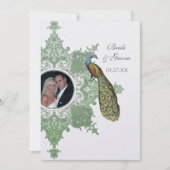 Baroque Peacock Wedding Invitation - Spring Green Kaart (Voorkant)