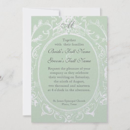 Baroque Peacock Wedding Invitation - Spring Green Kaart (Achterkant)
