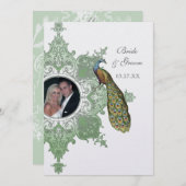 Baroque Peacock Wedding Invitation - Spring Green Kaart (Voorkant / Achterkant)
