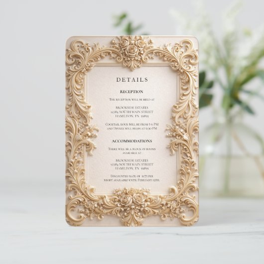 Baroque QR Code Details Wedding Enclosure Card Kaart (Staand voorkant)