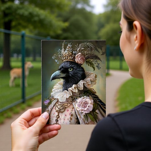 Baroque Raven Royal Queen Portrait Design Briefkaart