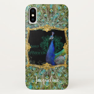 Baroque Roccoco Elegant Peacock met  scrollen iPhone X Hoesje