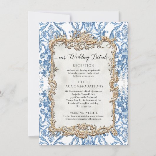  Baroque Rococo Blue White Floral - Gegevens Kaart (Voorkant)