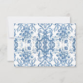  Baroque Rococo Blue White Floral Wedding RSVP Kaartje (Achterkant)