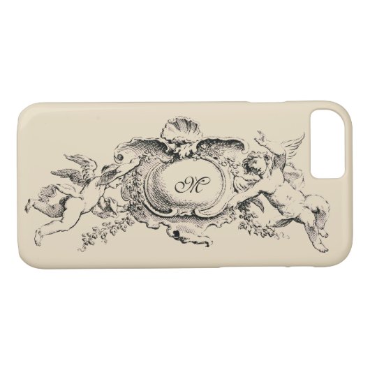 Baroque Rococo Cherubs Monogram Sjabloon Case-Mate iPhone Case (Achterkant (Horizontaal))