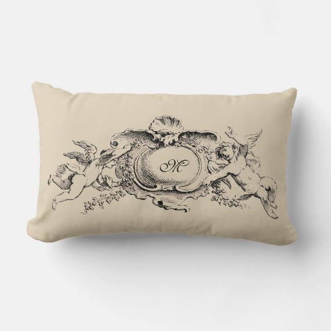  Baroque Rococo Cherubs Monogram Sjabloon Kussen (Voorkant)