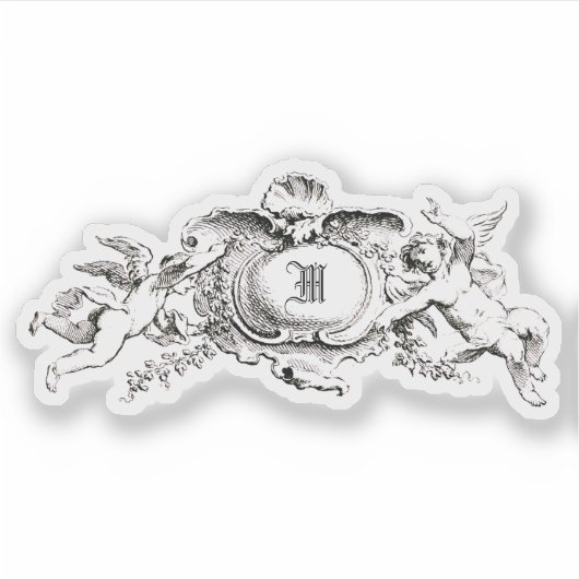  Baroque Rococo Cherubs Monogram Sjabloon Sticker (Voorkant)