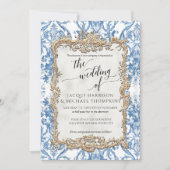Baroque Rococo Floral Blue White Wedding Kaart (Voorkant)