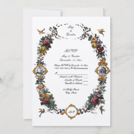  Baroque Rococo Floral Cartouche RSVP Kaart