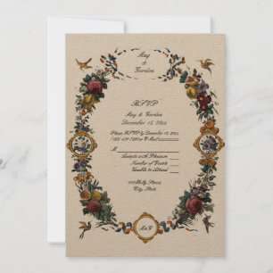 Baroque Rococo Floral Cartouche RSVP Kaart
