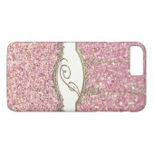 Baroque Rococo Gold Monogram J Bokeh Glitter Pink Case-Mate iPhone Case (Achterkant (Horizontaal))