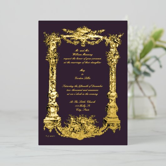  Baroque Rococo Pedestal Lijst Wedding Folie Uitnodiging (Staand Voorkant)