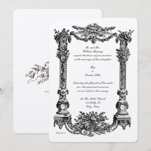  Baroque Rococo Pedestal Lijst Wedding Kaart (Voorkant / Achterkant)