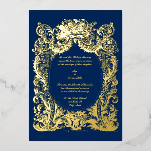 Baroque Rococo Wedding Folie Uitnodiging (Voorkant)