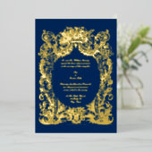 Baroque Rococo Wedding Folie Uitnodiging (Staand Voorkant)