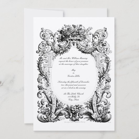 Baroque Rococo Wedding Invitation Sjabloon Kaart (Voorkant)