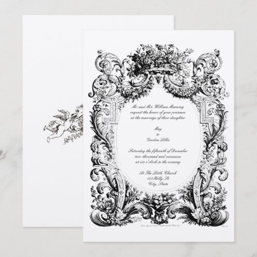 Baroque Rococo Wedding Invitation Sjabloon Kaart (Voorkant / Achterkant)