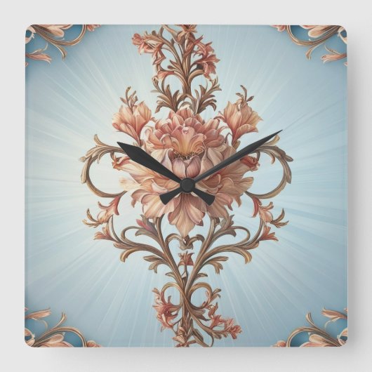 Baroque Rose Vierkante Klok (Voorkant)