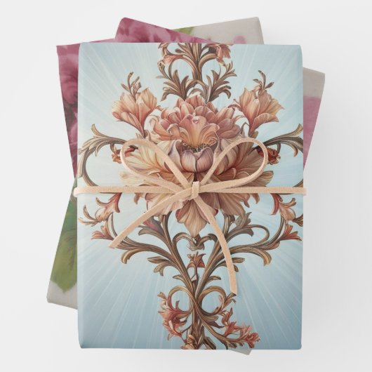 Baroque Rose  Wrapping Paper Flat Sheet Set of 3 (In situ)