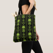 Baroque Skull Stripe Patroon Green Tote Bag (Dichtbij)