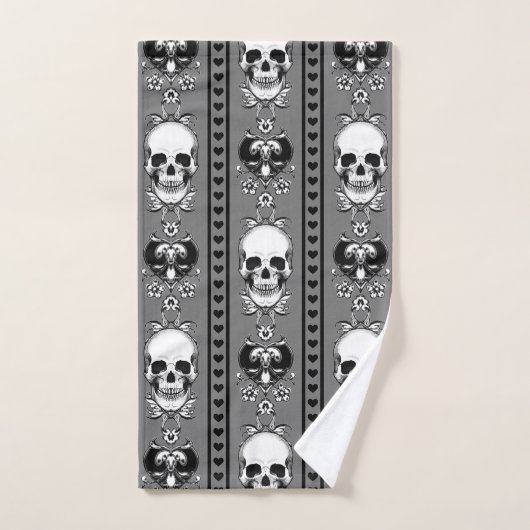 Baroque Skull Stripe Patroon grijs Bad Handdoek (Handdoek)