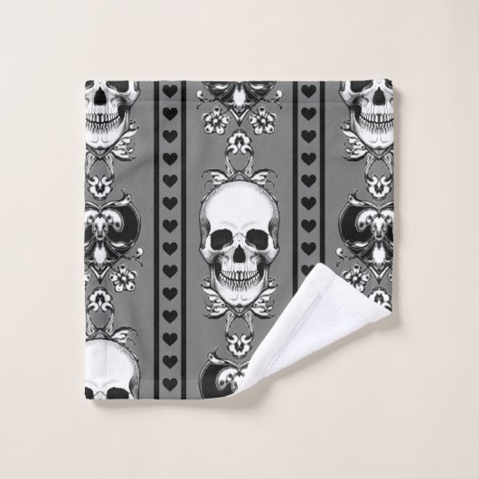 Baroque Skull Stripe Patroon grijs Bad Handdoek (Wasdoekje)