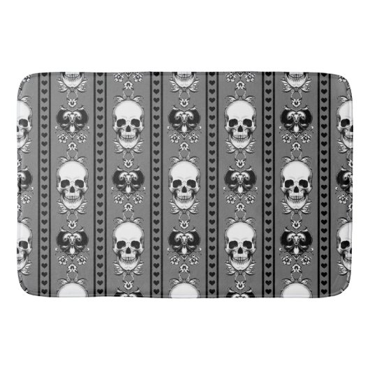 Baroque Skull Stripe Patroon grijs Badmat (Voorkant)